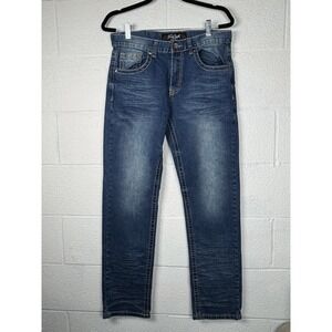 True Luck Men's Blue Denim Jeans Size 32x32 Classic Stitching Button Flap Back